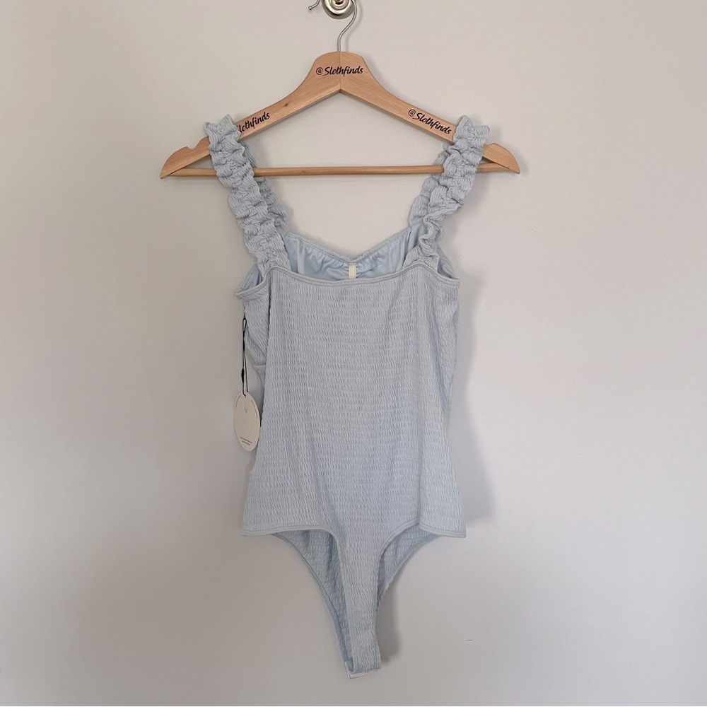 Lost + Wander Light Blue Ruched Bodysuit- Sample- Size Small- NWT - Picture 7 of 9